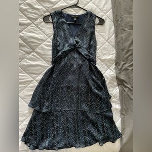 SOLD - Banana Republic PolkaDot Navy ALine Pleated Satin Dress Size 2P/ Small
